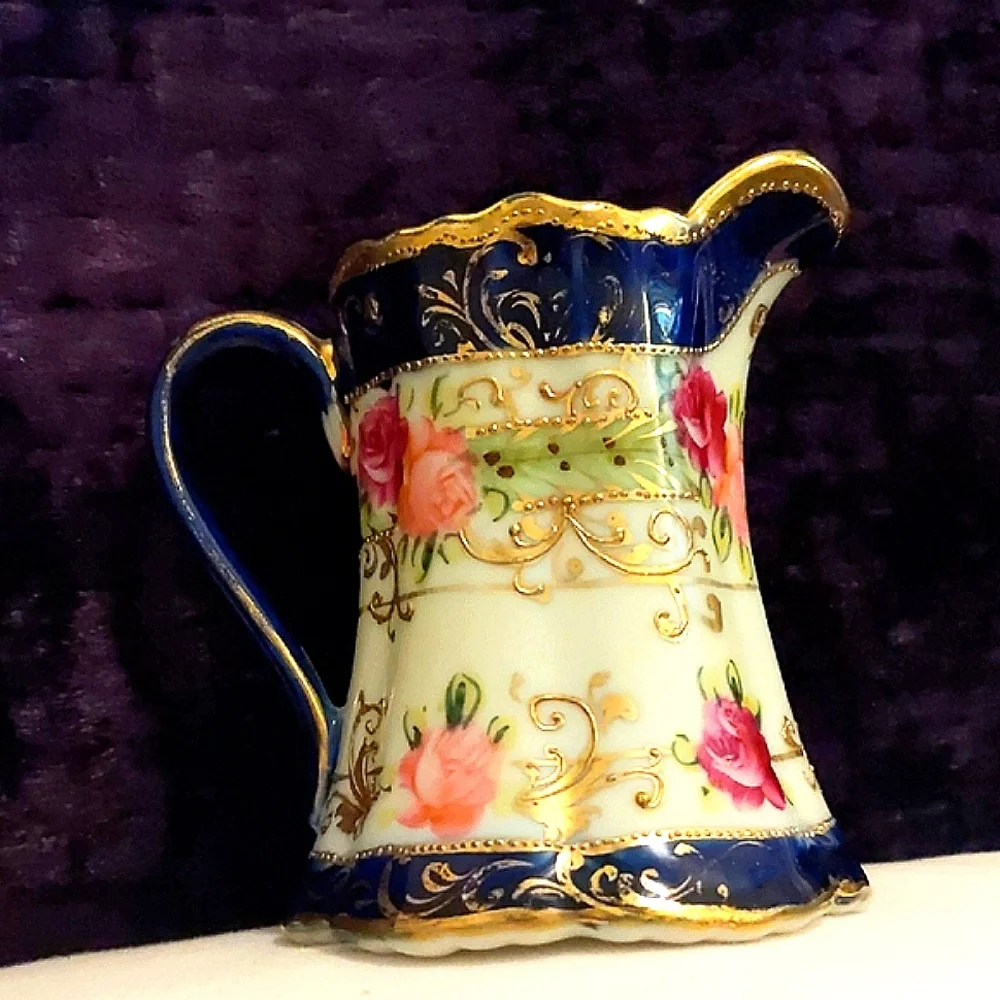 Nippon Floral Porcelain Creamer with real Gold Accents Victorian maximalist